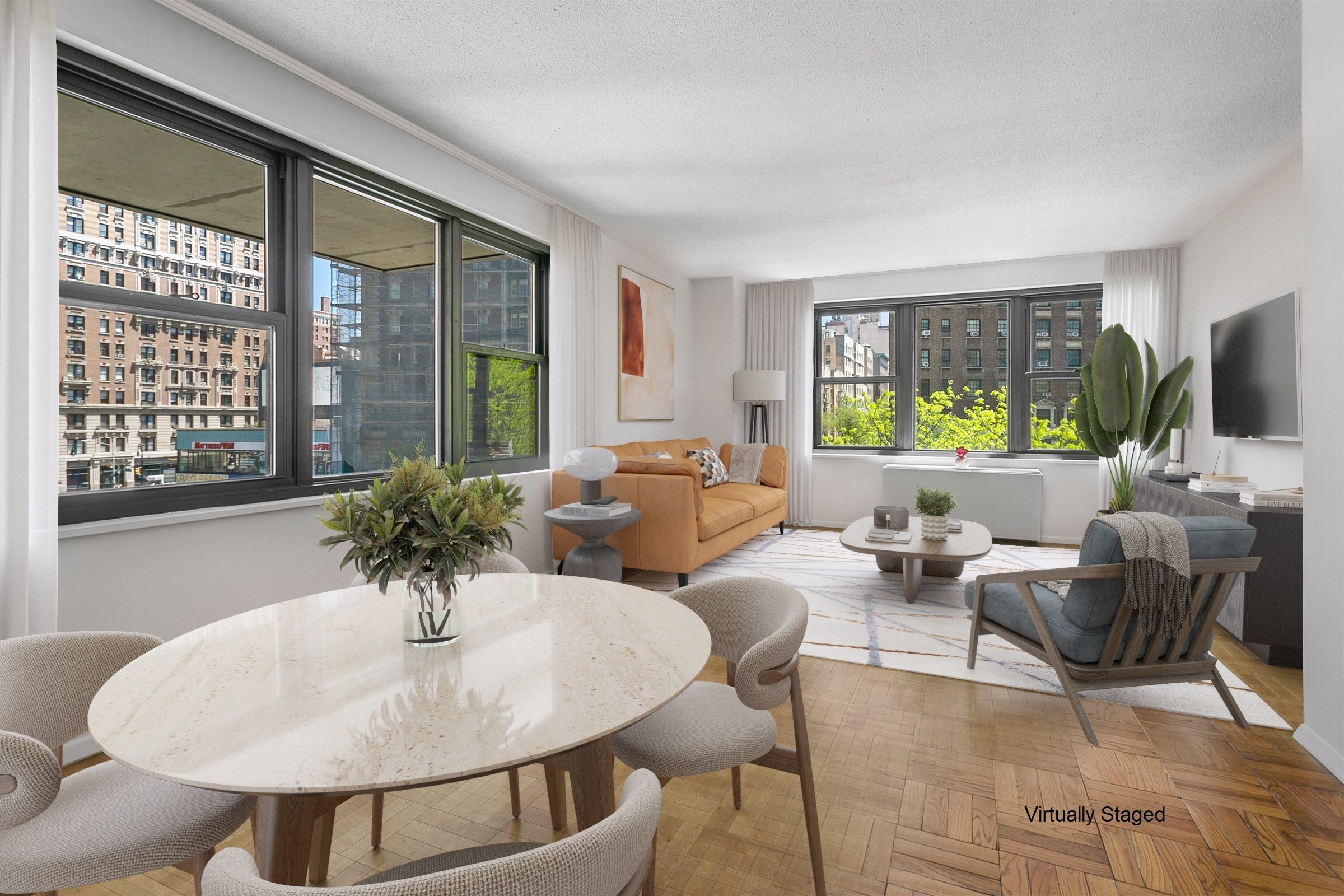 Living Dining Area facing Northeast. Virtually staged.
